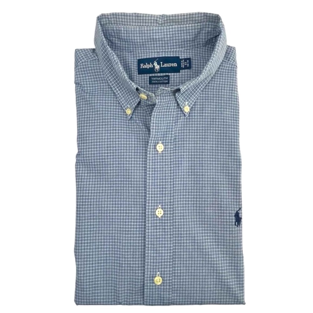 Ralph Lauren Yarmouth Mens Button Down Shirt Blue and White sz XL neck 17 10377